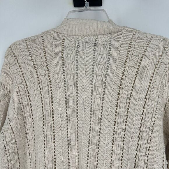 LOFT Bobble Cardigan Beige Open Front Long Balloon Sleeves Open Knit Size S - Picture 8 of 11